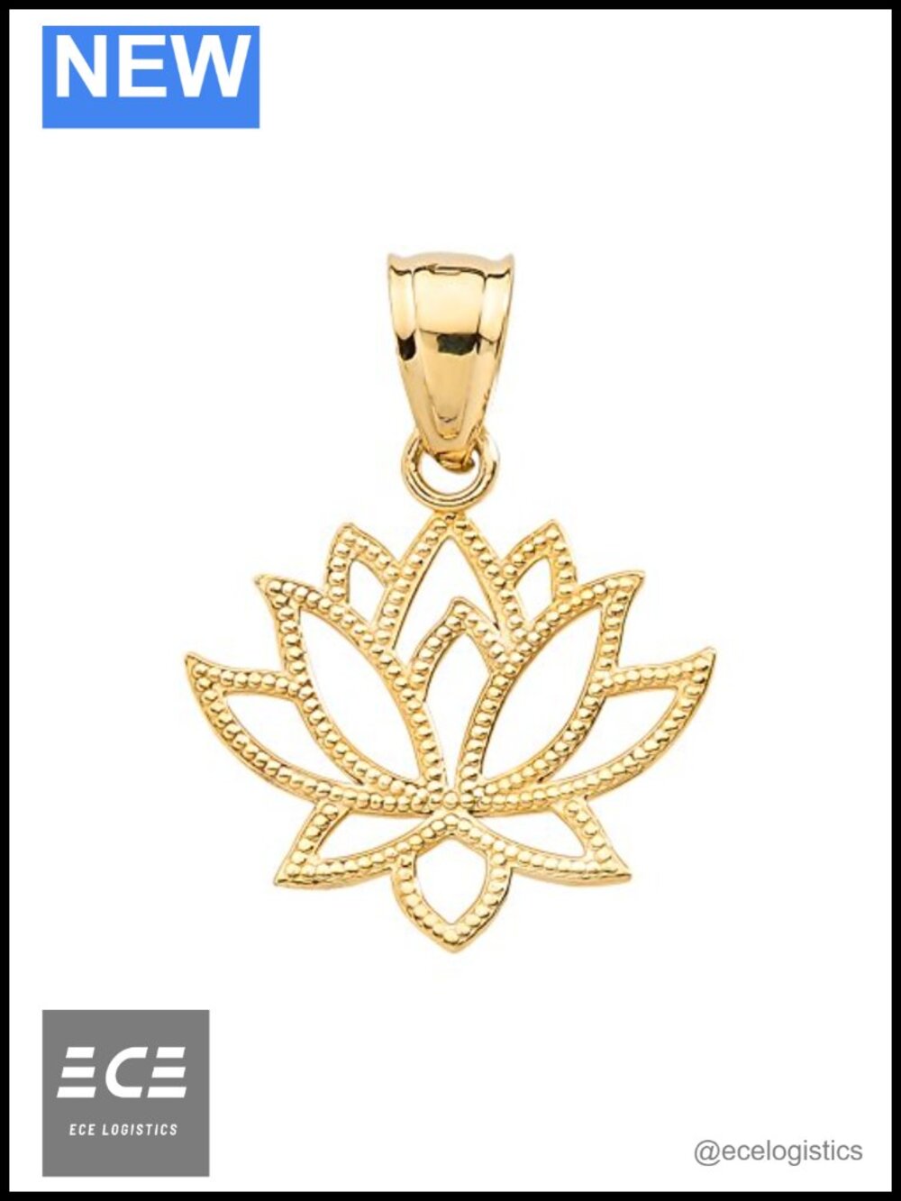 10k Yellow Gold Open Design Lotus Flower Pendant Necklace